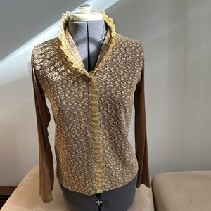 Vintage Boutique Animal Print Metallic Sheen Couture Long Sleeve Blouse